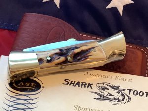 Vintage 1979 Case xx Shark Tooth Folding Hunter Knife w Sheath & Orig Box -5197 LSSP -NOS & Mint