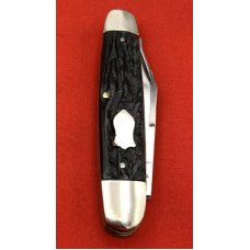 Vintage UTICA (arched) CUTLERY CO 3-Blade Equal End Junior Cattle Pocket Knife Rough Black