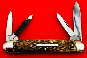 Vintage H. BOKER & CO 4-Blade Equal End Folding Pocket Knife Salesman’s Sample c.1891-1944 Bone