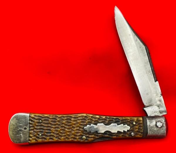 Vintage NEW YORK KNIFE CO Model No. 187 Swell Center Lockback Hunting Knife c.1856-1931 Bone Stag Vintage NEW YORK KNIFE CO Model No. 187 Swell Center Lockback Hunting Knife c.1856-1931 Bone Stag