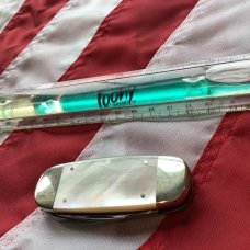 1996 Bulldog Brand, HAND MADE 2 Blade Baby Sunfish w/ Pearl Looking Handles +Multi-Color Sunfish 1996 Bulldog Brand, HAND MADE 2 Blade Baby Sunfish w/ Pearl Looking Handles +Multi-Color Sunfish