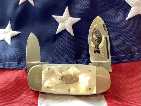 1996 Bulldog Brand, HAND MADE 2 Blade Baby Sunfish w/ Pearl Looking Handles +Multi-Color Sunfish 1996 Bulldog Brand, HAND MADE 2 Blade Baby Sunfish w/ Pearl Looking Handles +Multi-Color Sunfish