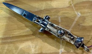 Miniature Switchblade Knife, Made In Italy, Marked Inox, Older Style, Nice Stag Handle 