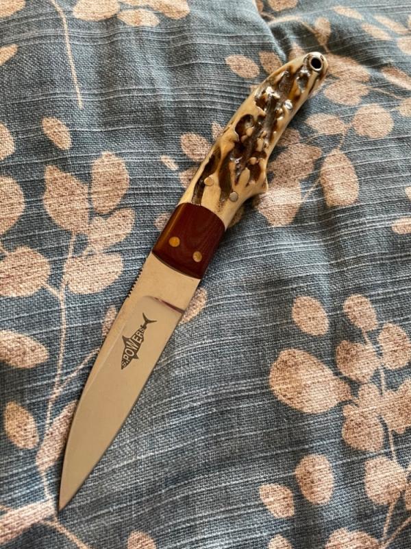 Steve Powers Custom Stag Handle Red micarta Steve Powers Custom Stag Handle Red micarta
