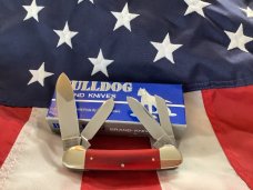 Bulldog Knife 4 Blade Canoe w/ Great Red Bone Handles & Frost Blade Etch -NOS Bulldog Knife 4 Blade Canoe w/ Great Red Bone Handles & Frost Blade Etch -NOS