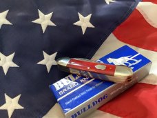 Bulldog Knife 4 Blade Canoe w/ Great Red Bone Handles & Frost Blade Etch -NOS Bulldog Knife 4 Blade Canoe w/ Great Red Bone Handles & Frost Blade Etch -NOS