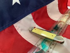 Case XX 1984, 2 Blade Canoe (Mdl# 32131) w/ Sequoyah Blade Etching & Derlin Yellow Handles -NOS & NM Case XX 1984, 2 Blade Canoe (Mdl# 32131) w/ Sequoyah Blade Etching & Derlin Yellow Handles -NOS & NM