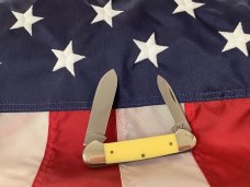 Case XX 1984, 2 Blade Canoe (Mdl# 32131) w/ Sequoyah Blade Etching & Derlin Yellow Handles -NOS & NM Case XX 1984, 2 Blade Canoe (Mdl# 32131) w/ Sequoyah Blade Etching & Derlin Yellow Handles -NOS & NM