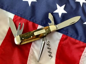 Vintage Bulldog Brand Scout Knife /Utility/Camp w Multi Brown Color Synthetic Handles. NOS