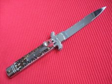 Italian AKC Italy Stag Serrated Leverletto Switchblade Knife