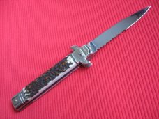 Italian AKC Italy Stag Serrated Leverletto Switchblade Knife