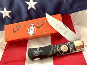 Colonel Coon Large Mountain Man Lock Back Hunting Pocket Knife w prater designed Derlin handles