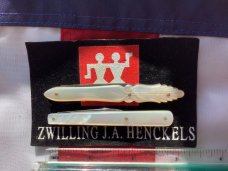 Antique J A Henckels, 2 Single Blade Mother of Pearl Quil? Knives. Hand carved flashy pearl Antique J A Henckels, 2 Single Blade Mother of Pearl Quil? Knives. Hand carved flashy pearl