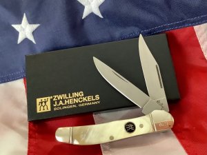 J A Henckels Copperhead Pocket Knife w/ Buffalo Horn Handles +Pouch, COA & Hard Box -NOS