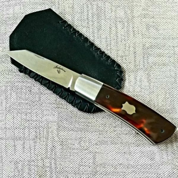 Vincenzo Balistreri Turtle Shell & Elephant Ivory Damasteel Native,Blade,spring and Shield 3.75" cld Vincenzo Balistreri Turtle Shell & Elephant Ivory Damasteel Native,Blade,spring and Shield 3.75" cld