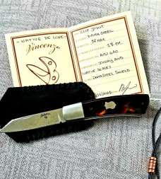 Vincenzo Balistreri Turtle Shell & Elephant Ivory Damasteel Native,Blade,spring and Shield 3.75" cld Vincenzo Balistreri Turtle Shell & Elephant Ivory Damasteel Native,Blade,spring and Shield 3.75" cld