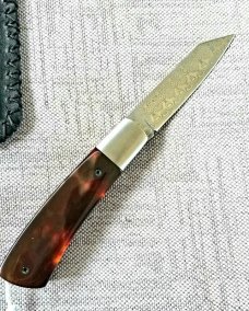 Vincenzo Balistreri Turtle Shell & Elephant Ivory Damasteel Native,Blade,spring and Shield 3.75" cld