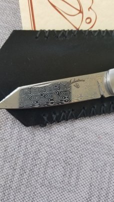 Vincenzo Balistreri Turtle Shell & Elephant Ivory Damasteel Native,Blade,spring and Shield 3.75" cld Vincenzo Balistreri Turtle Shell & Elephant Ivory Damasteel Native,Blade,spring and Shield 3.75" cld