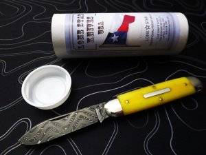 Great Eastern Cutlery SFO Lone Star Knives 1/30 #35 Cigar Pattern Yellow Bone Chad Nichols Damascus