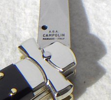 NOS A.G.A. CAMPOLIN 11" MALTESE BRAZILIAN HORN STILETTO NICKEL SILVER BOLSTERS,  W/ LEATHER POUCH