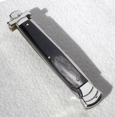 NOS A.G.A. CAMPOLIN 11" MALTESE BRAZILIAN HORN STILETTO NICKEL SILVER BOLSTERS,  W/ LEATHER POUCH