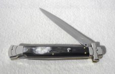 NOS A.G.A. CAMPOLIN 11" MALTESE BRAZILIAN HORN STILETTO NICKEL SILVER BOLSTERS,  W/ LEATHER POUCH