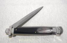 NOS A.G.A. CAMPOLIN 11" MALTESE BRAZILIAN HORN STILETTO NICKEL SILVER BOLSTERS,  W/ LEATHER POUCH