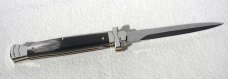 NOS A.G.A. CAMPOLIN 11" MALTESE BRAZILIAN HORN STILETTO NICKEL SILVER BOLSTERS,  W/ LEATHER POUCH