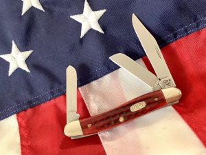 1997 Case xx Medium Stockman Knife w Great Pocketworn Red Pick Bone Handles MDL 6318 SS