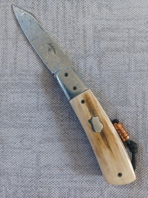 Vincenzo Balistreri Custom Mammoth and Damasteel Native, Blade,spring,bolsters and Shield 4" closed
