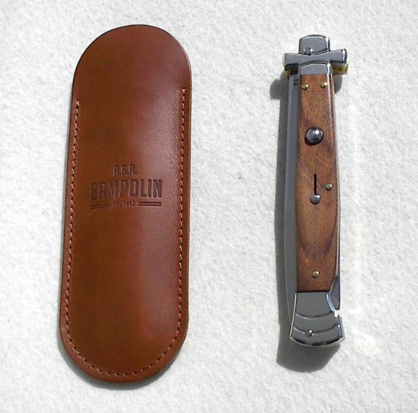 NOS A.G.A. CAMPOLIN 11" MALTESE SANTOS MAHOGANY WOOD STILETTO NICKEL SILVER BOLSTERS - LEATHER POUCH
