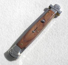 NOS A.G.A. CAMPOLIN 11" MALTESE SANTOS MAHOGANY WOOD STILETTO NICKEL SILVER BOLSTERS - LEATHER POUCH