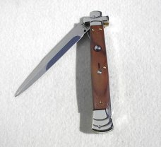 NOS A.G.A. CAMPOLIN 11" MALTESE SANTOS MAHOGANY WOOD STILETTO NICKEL SILVER BOLSTERS - LEATHER POUCH
