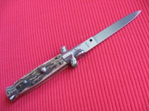 Vintage 6 1/4" Italian Stag STILETTO Switchblade