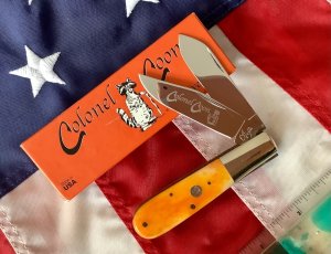 Colonel Coon (by Queen) Barlow Pocket Knife w Bone Handles & +Orig Box -Low Production Run