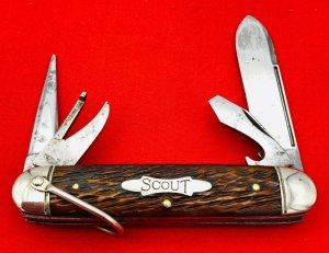 Vintage SCHRADE CUT CO WALDEN 4-Blade Unofficial Scout Folding Pocket Knife 1917-1946 Peachseed Bone