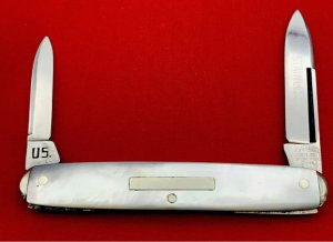 Vintage CHALLENGE CUTL CO STAINLESS Equal End Senator Pen Pocket Knife c.1905-1928 MOP Blade Etch