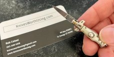 Miniature Switchblade Knife, Made In Italy, Vertical INOX, Older Style, Imitation Mother Of Pearl 
