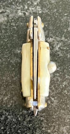 Miniature Switchblade Knife, Made In Italy, Vertical INOX, Older Style, Imitation Mother Of Pearl 