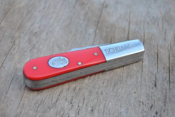 Schrade Tractor Up Barlow 2 Blade Red Fiber Handles 3 5/16" Closed Mint Steel Bolsters And Pins