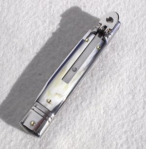 NOS AKC 8" SLIM LEVER LOCK SWEDGE BLADE, GENUINE BRAZILIAN HORN - MANIAGO ITALY