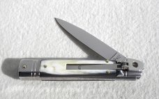 NOS AKC 8" SLIM LEVER LOCK SWEDGE BLADE, GENUINE BRAZILIAN HORN - MANIAGO ITALY