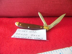 VINTAGE SEARS USA WOOD HANDLE 95420 STAINLESS PEANUT / JACK UNUSED