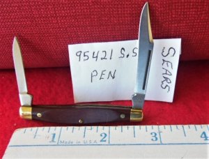 VINTAGE SEARS USA WOOD HANDLE 95421 STAINLESS PEN KNIFE UNUSED NEAR MINT