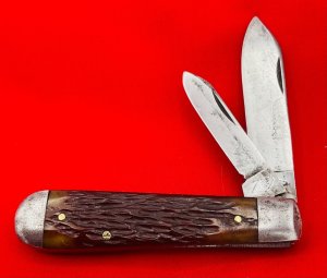 Vintage IKCO (Imperial Knife Co) 2-Blade  Swell End Jack Folding Pocket Knife c.1928-1930 Bone