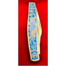Fight’n Rooster Gold Plated & Enamel 3- Blade Premium Stockman Pocket Knife “Blue Mermaid”109 of 40 Fight’n Rooster Gold Plated & Enamel 3- Blade Premium Stockman Pocket Knife “Blue Mermaid”109 of 40