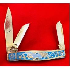 Fight’n Rooster Gold Plated & Enamel 3- Blade Premium Stockman Pocket Knife “Blue Mermaid”109 of 40 Fight’n Rooster Gold Plated & Enamel 3- Blade Premium Stockman Pocket Knife “Blue Mermaid”109 of 40