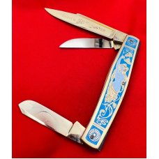 Fight’n Rooster Gold Plated & Enamel 3- Blade Premium Stockman Pocket Knife “Blue Mermaid”109 of 40 Fight’n Rooster Gold Plated & Enamel 3- Blade Premium Stockman Pocket Knife “Blue Mermaid”109 of 40