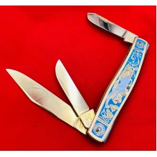 Fight’n Rooster Gold Plated & Enamel 3- Blade Premium Stockman Pocket Knife “Blue Mermaid”109 of 40 Fight’n Rooster Gold Plated & Enamel 3- Blade Premium Stockman Pocket Knife “Blue Mermaid”109 of 40