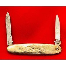 Vintage MILLER BROS 2-Blade Shadow Pen Embossed Brass Folding Pocket Knife c.1872-1926 CC Initials Vintage MILLER BROS 2-Blade Shadow Pen Embossed Brass Folding Pocket Knife c.1872-1926 CC Initials